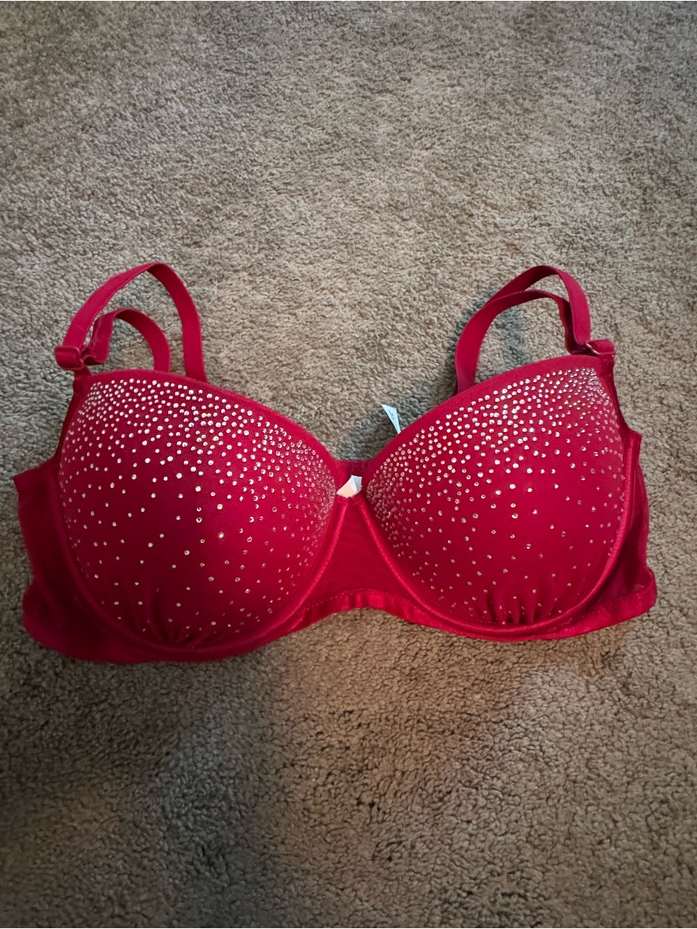 PINK Victoria's Secret Red Rhinestone Underwire Bra